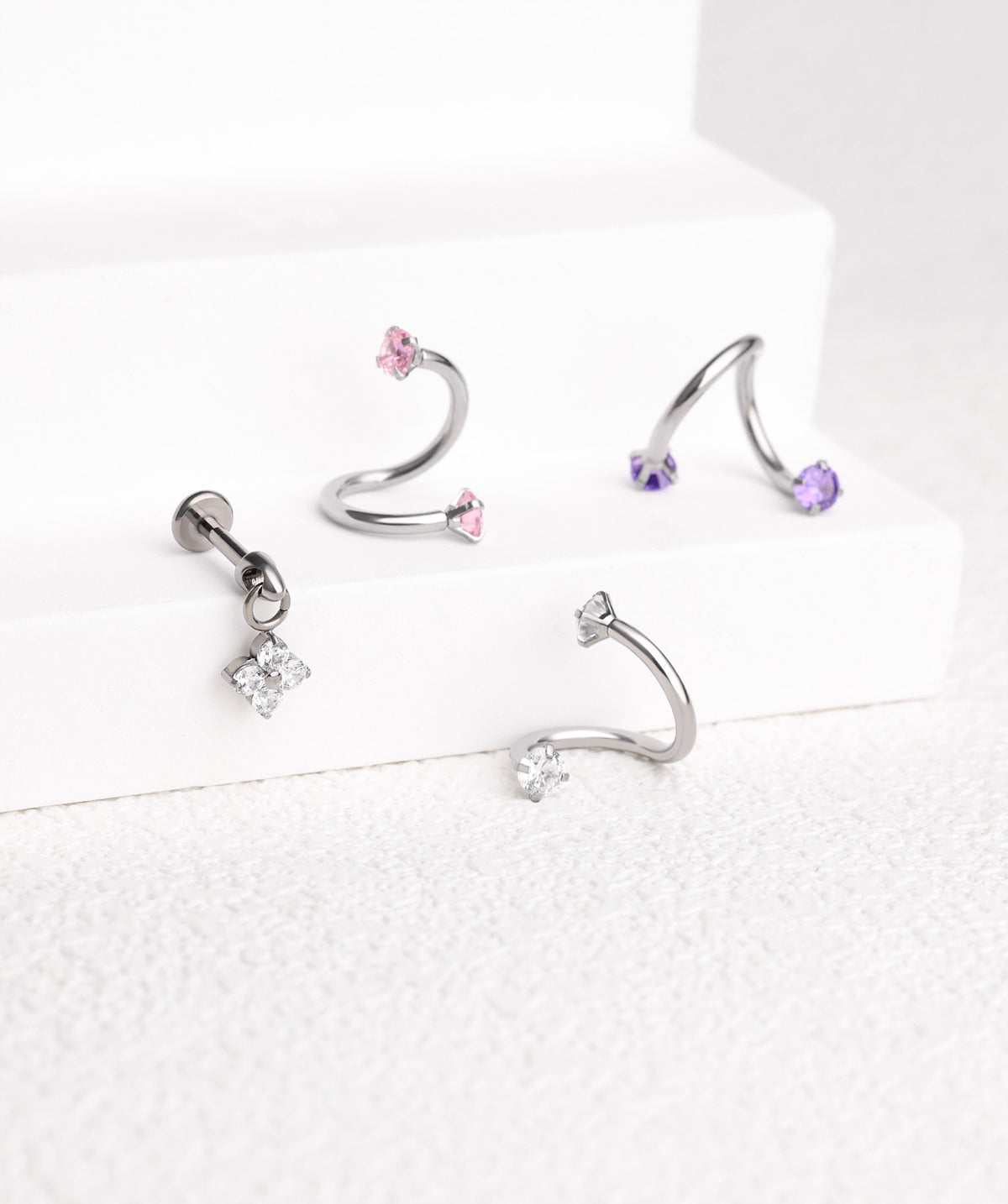 Spiral Gem Barbell - Stainless Steel - Eyebrow, Vertical Helix, Navel - Oumo Jewelry