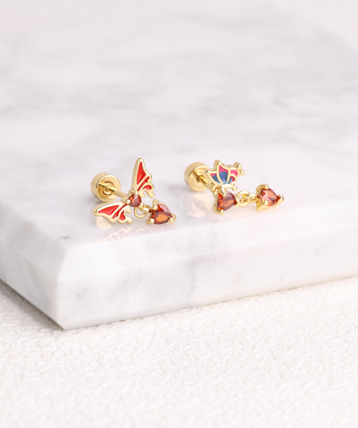 Enamel Butterfly Love Flatback Drop - Stainless Steel - Upper Lobe, Helix, Flat - Oumo Jewelry