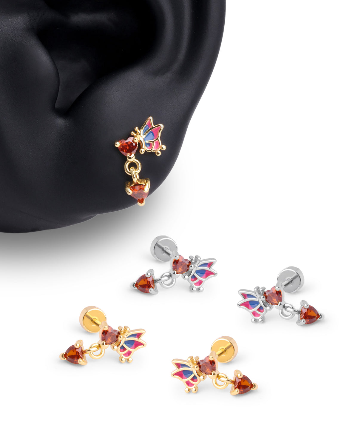 Enamel Butterfly Love Flatback Drop - Stainless Steel - Upper Lobe, Helix, Flat - Oumo Jewelry