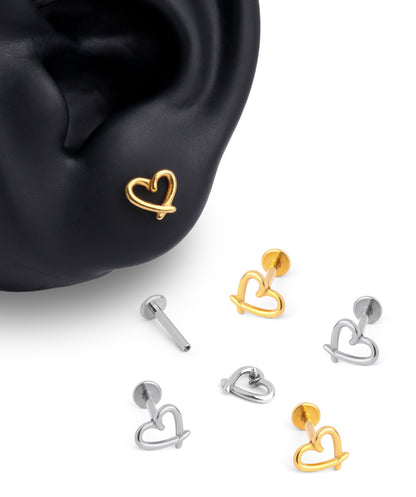 Hollow Cross Heart Stud