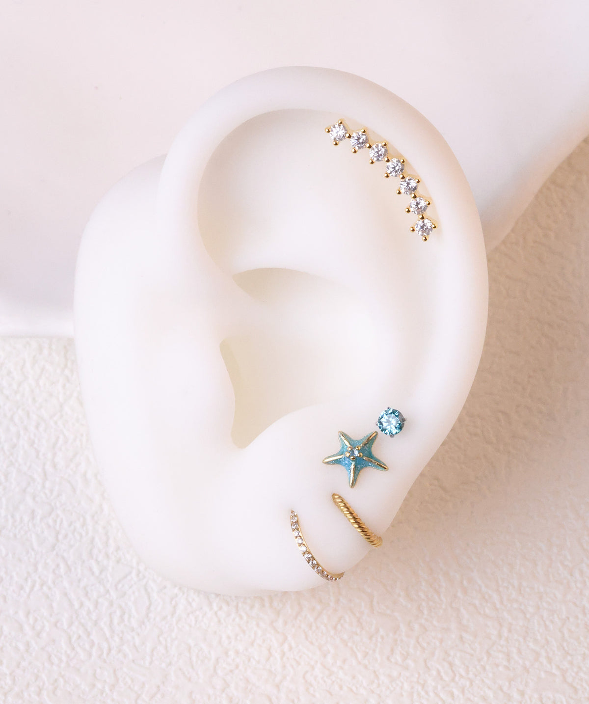 Enamel Starfish Stud - Stainless Steel - Upper Lobe, Helix, Flat - Oumo Jewelry