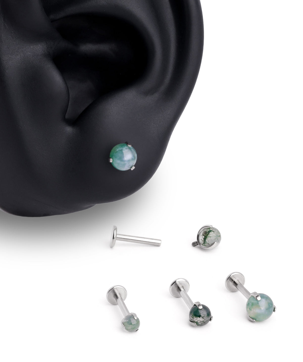 Titanium Water Grass Agate Flatback Stud - Titanium - Helix, Forward Helix, Upper Lobe - Oumo Jewelry