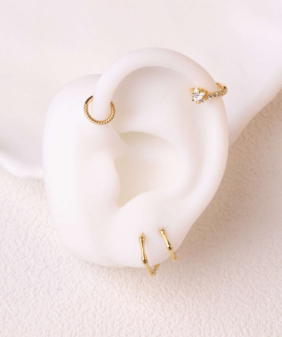 Bamboo Shape Clicker Hoop - Stainless Steel - Lobe, Upper Lobe, Helix - Oumo Jewelry