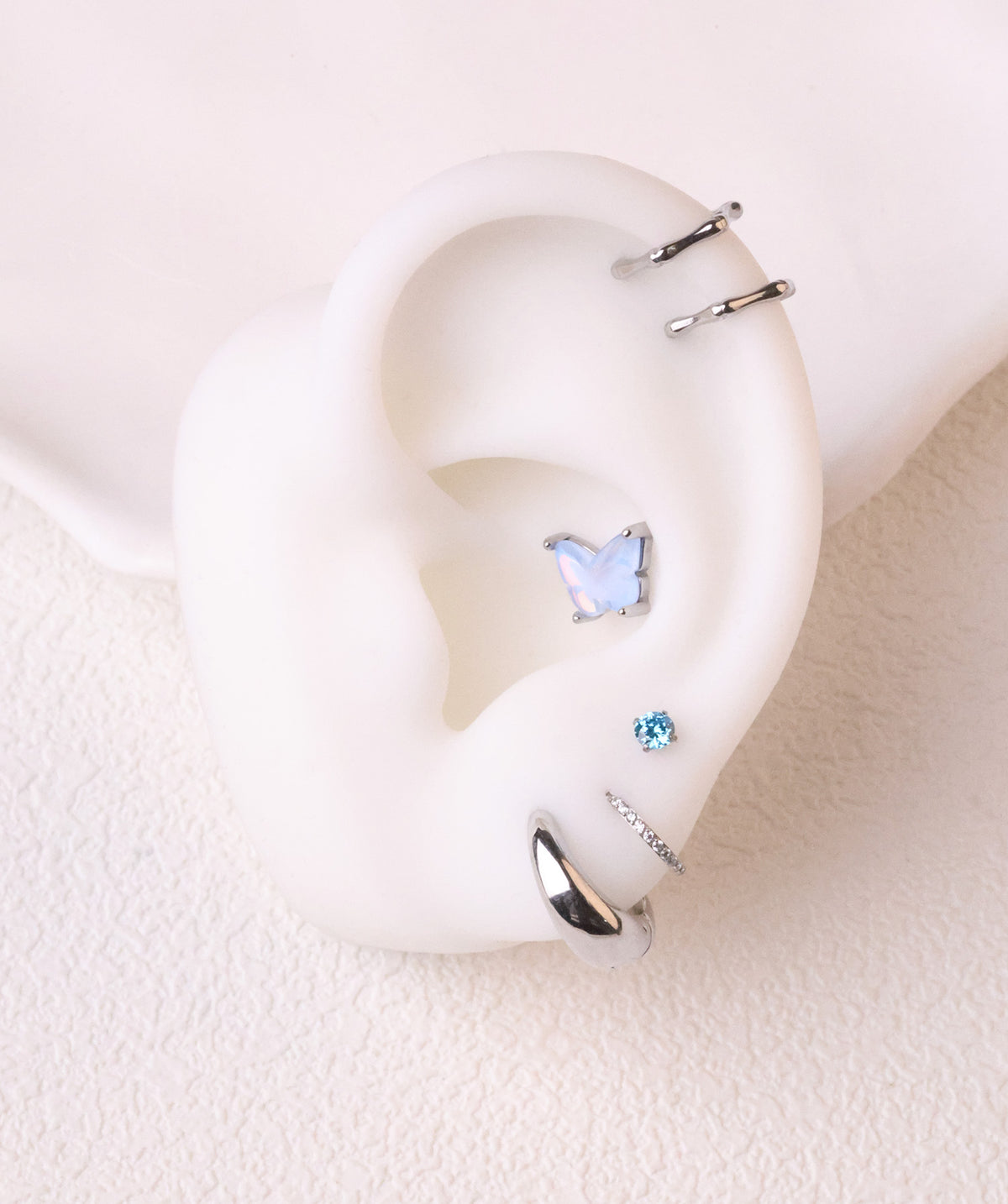 Bamboo Shape Clicker Hoop - Stainless Steel - Lobe, Upper Lobe, Helix - Oumo Jewelry
