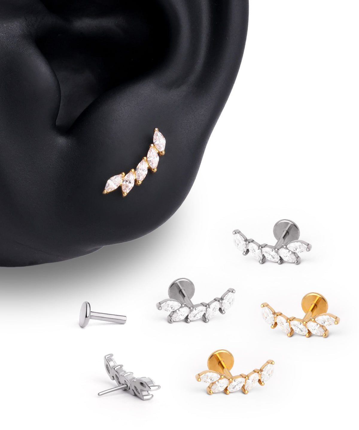 Titanium Marquise Curve Flatback Stud - Titanium - Helix, Forward Helix, Upper Lobe - Oumo Jewelry