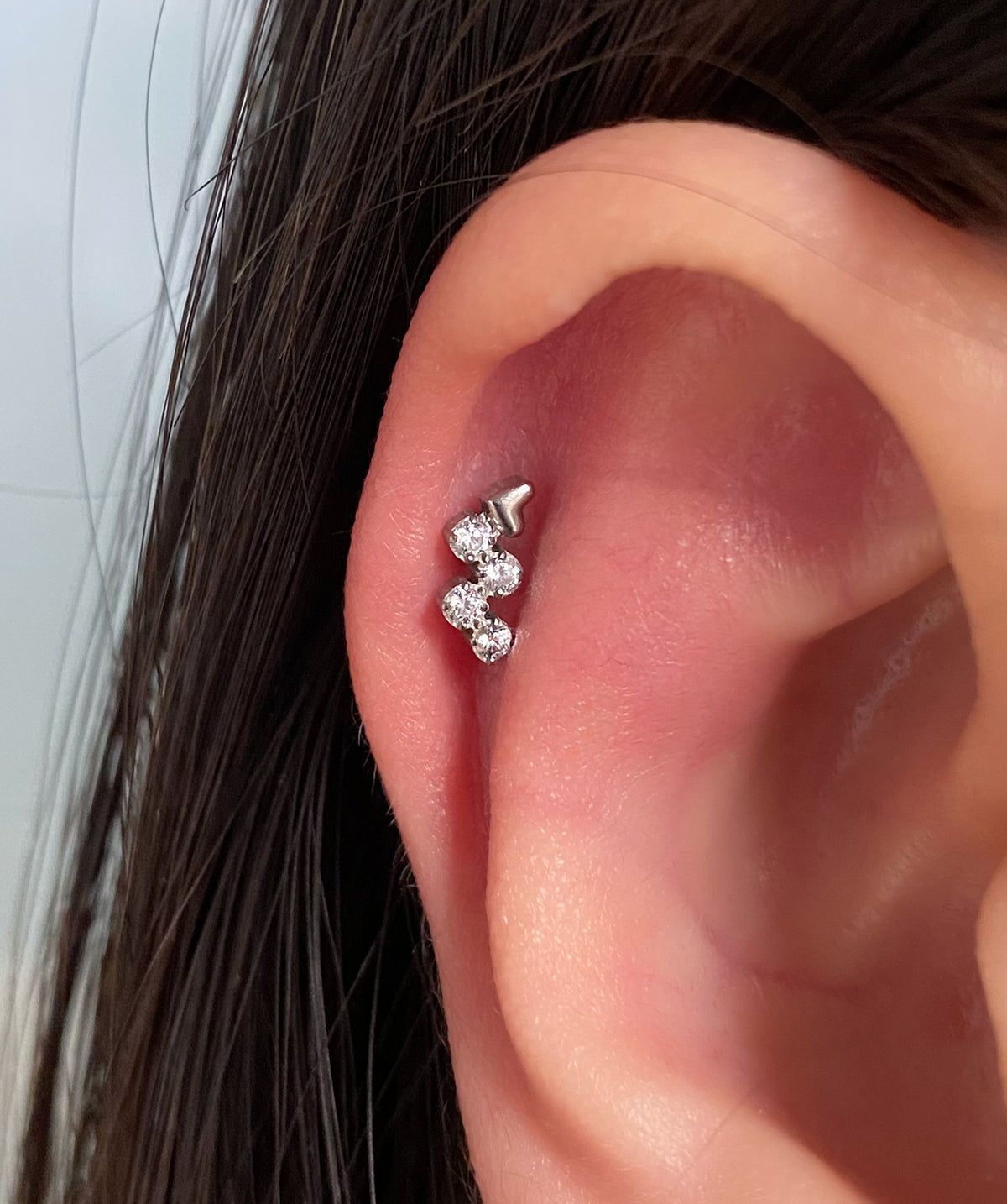Titanium Love W Flatback Stud - Titanium - Helix, Upper Lobe, Conch - Oumo Jewelry