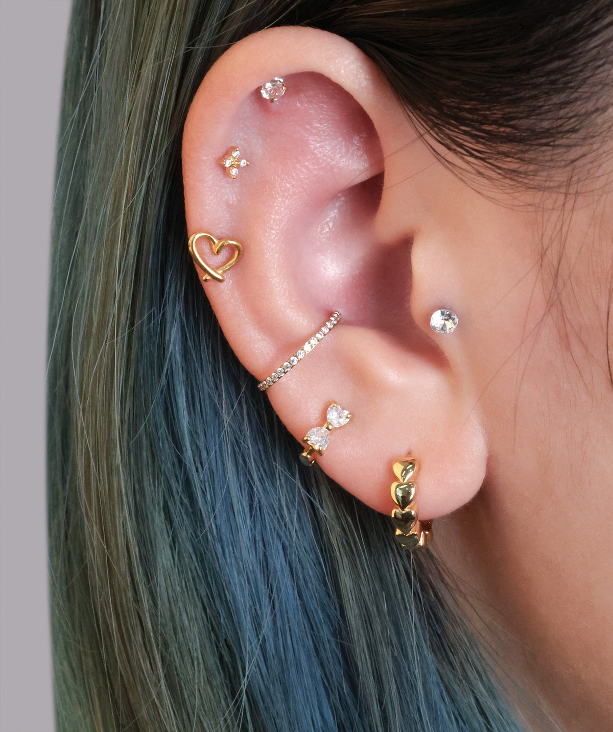 Hollow Heart Flatback Stud - Stainless Steel - Helix, Upper Lobe, Conch - Oumo Jewelry