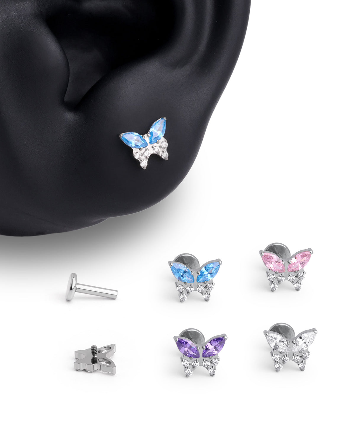 Titanium Charm Butterfly Flatback Stud - Titanium - Helix, Upper Lobe, Conch - Oumo Jewelry