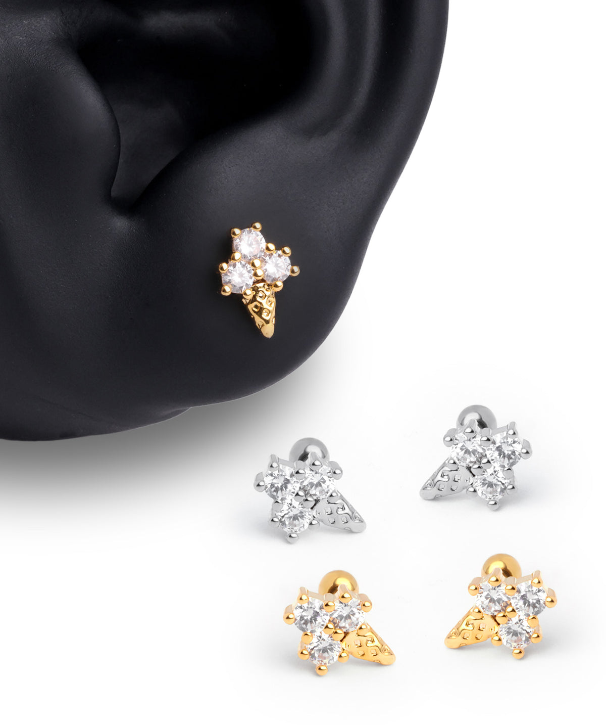 Ice Cream Stud - Stainless Steel - Upper Lobe, Helix - Oumo Jewelry
