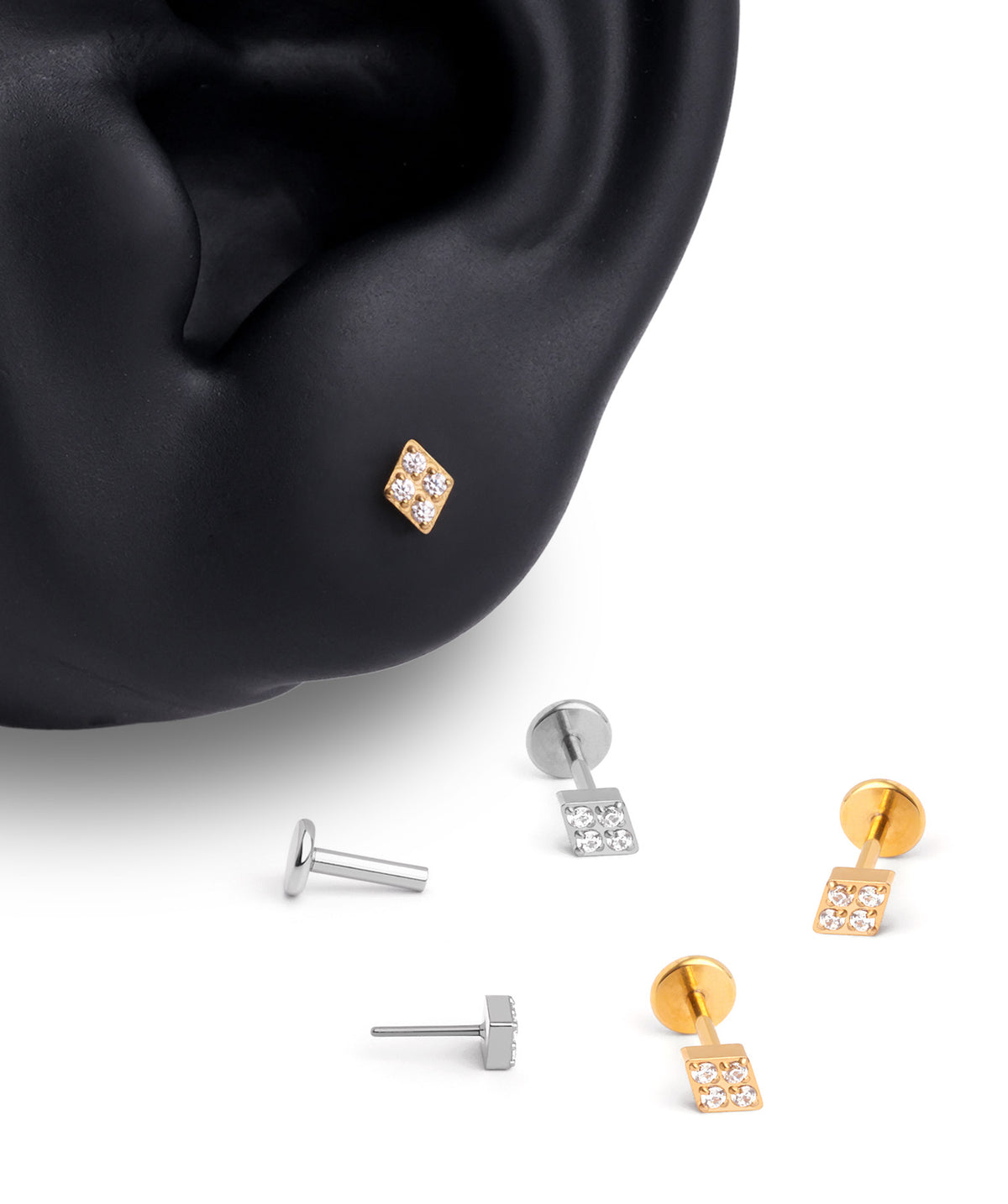 Titanium Rhombus Flatback Stud - Titanium - Helix, Flat, Forward Helix - Oumo Jewelry