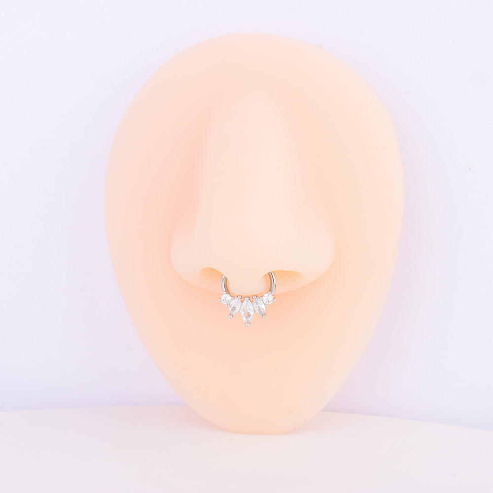 Delicate Leaf Clicker Hoop - Stainless Steel - Daith, Septum - Oumo Jewelry