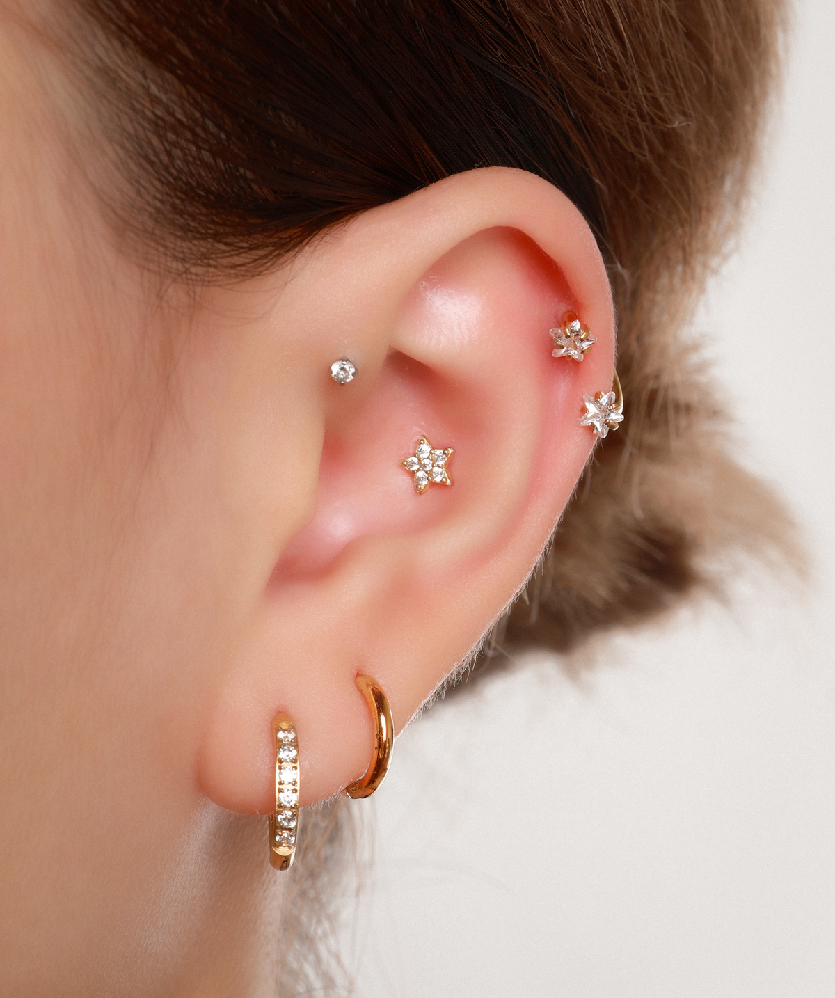 Stars Horseshoe Ring - Stainless Steel & Titanium - Upper Lobe, Helix, Forward Helix - Oumo Jewelry