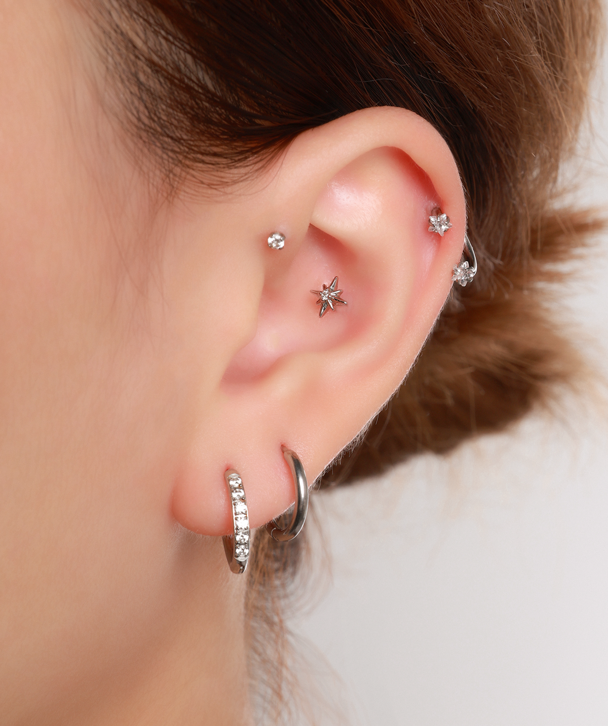 Stars Horseshoe Ring - Stainless Steel & Titanium - Upper Lobe, Helix, Forward Helix - Oumo Jewelry