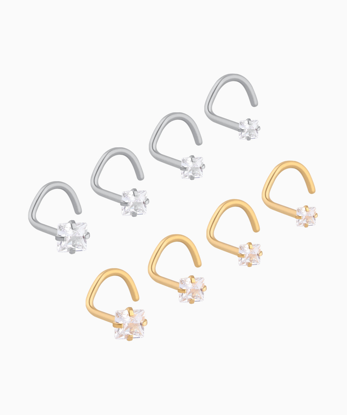 Square Gemstone Nose Stud - Stainless Steel - Nostril - Oumo Jewelry