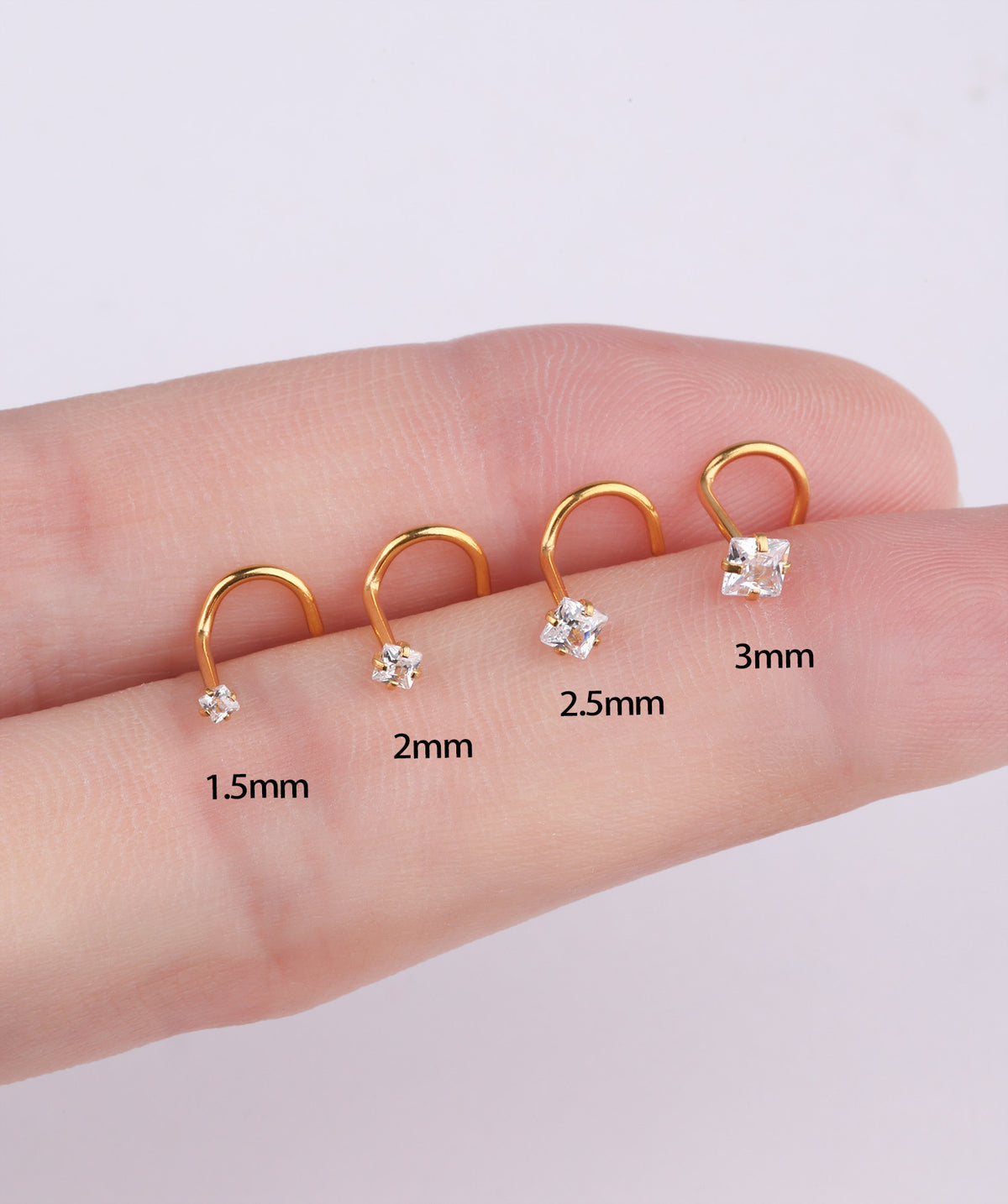 Square Gemstone Nose Stud - Stainless Steel - Nostril - Oumo Jewelry