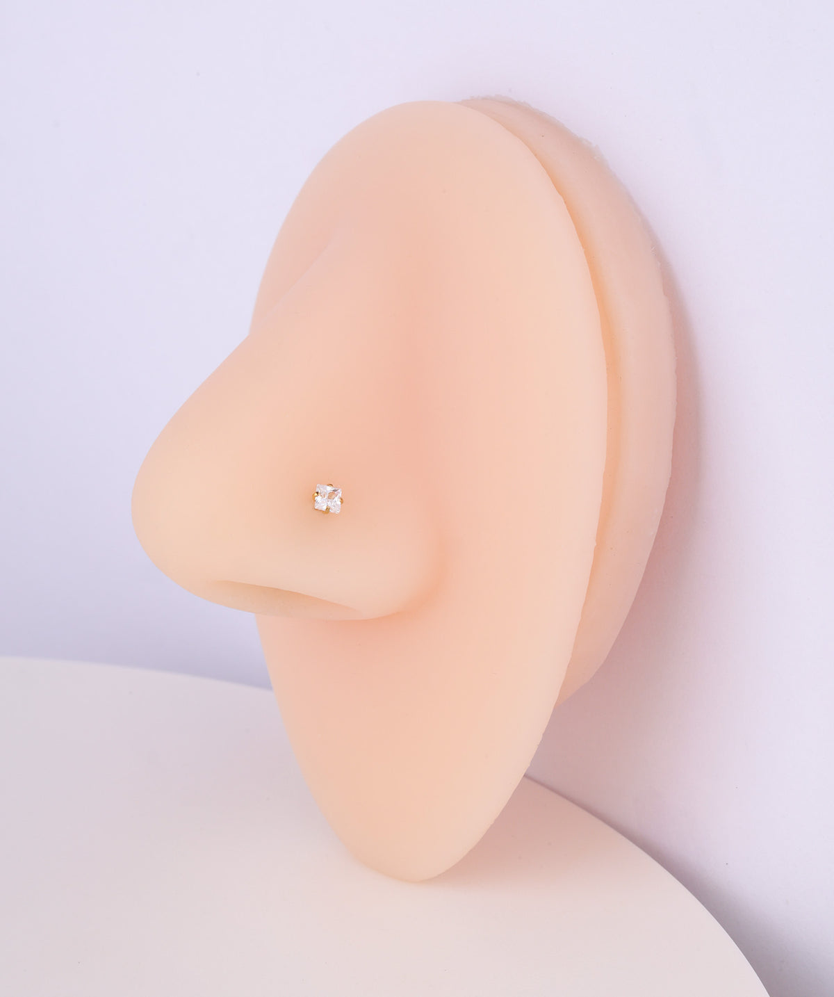 Square Gemstone Nose Stud - Stainless Steel - Nostril - Oumo Jewelry