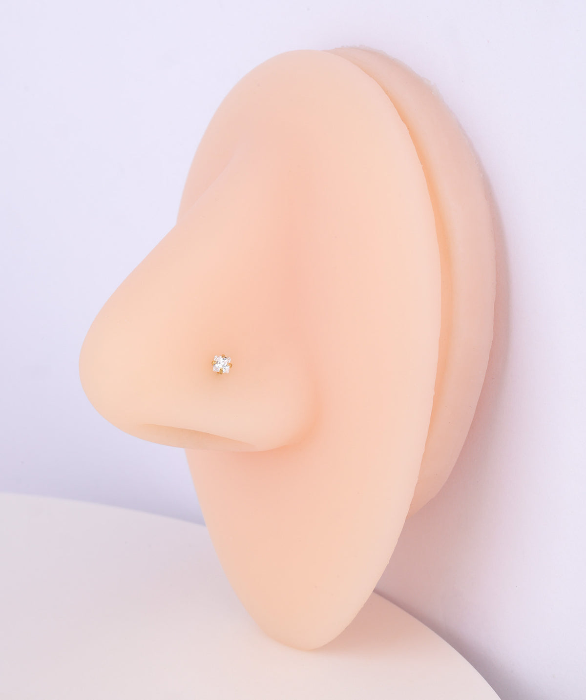 Square Gemstone Nose Stud - Stainless Steel - Nostril - Oumo Jewelry