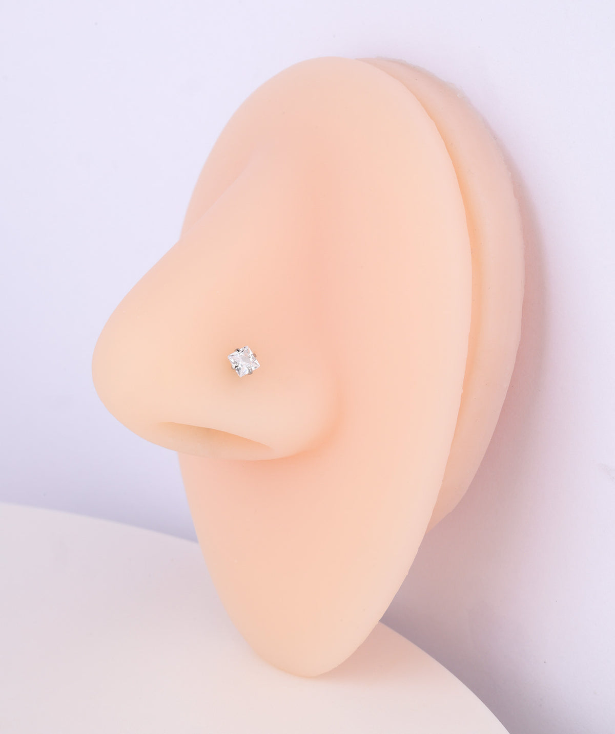 Square Gemstone Nose Stud - Stainless Steel - Nostril - Oumo Jewelry