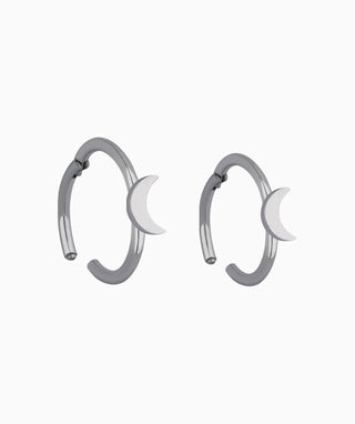 Titanium Crescent Moon Clicker Hoop - OumoJewelry