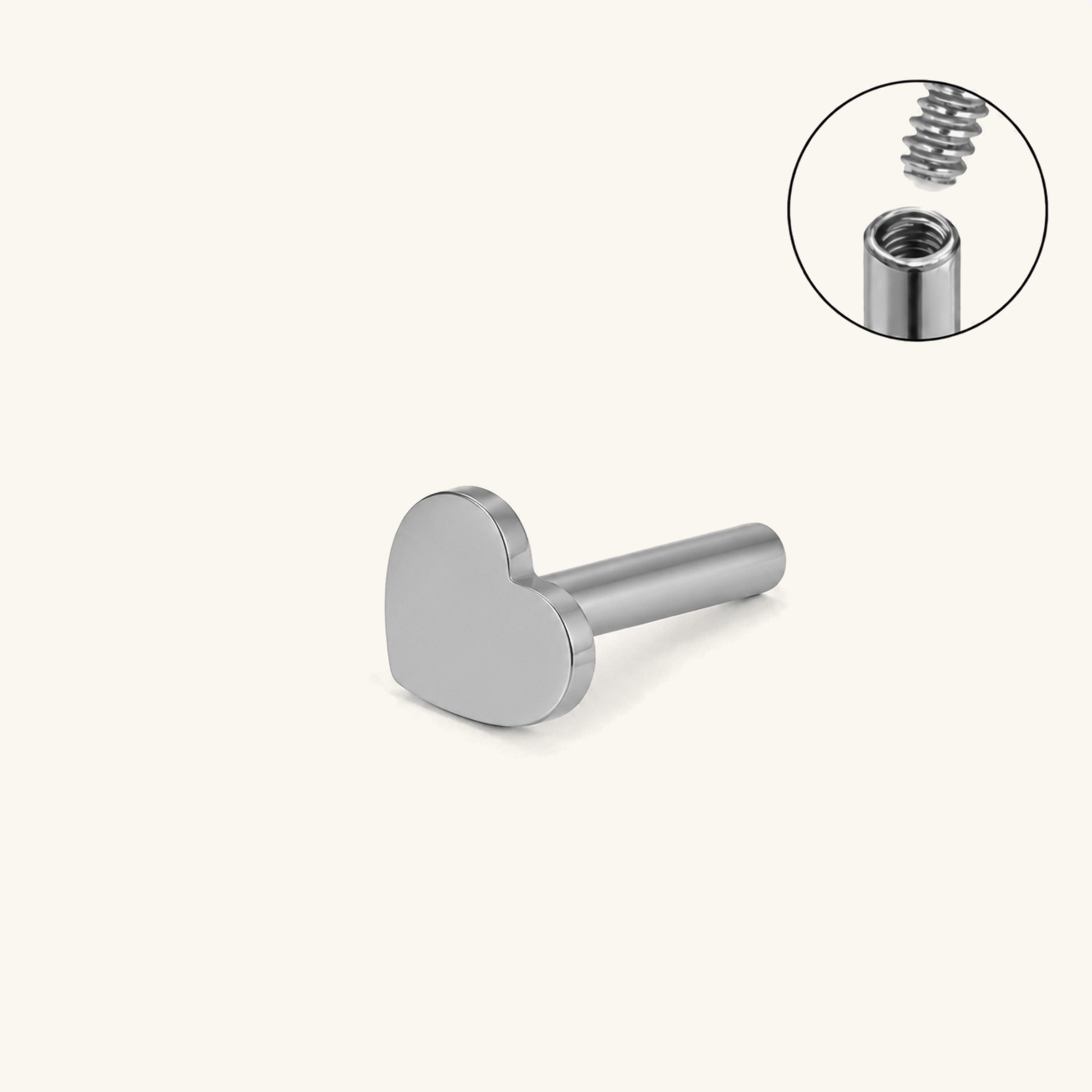 Heart Internal Threaded Flat Back Post (Titanium)