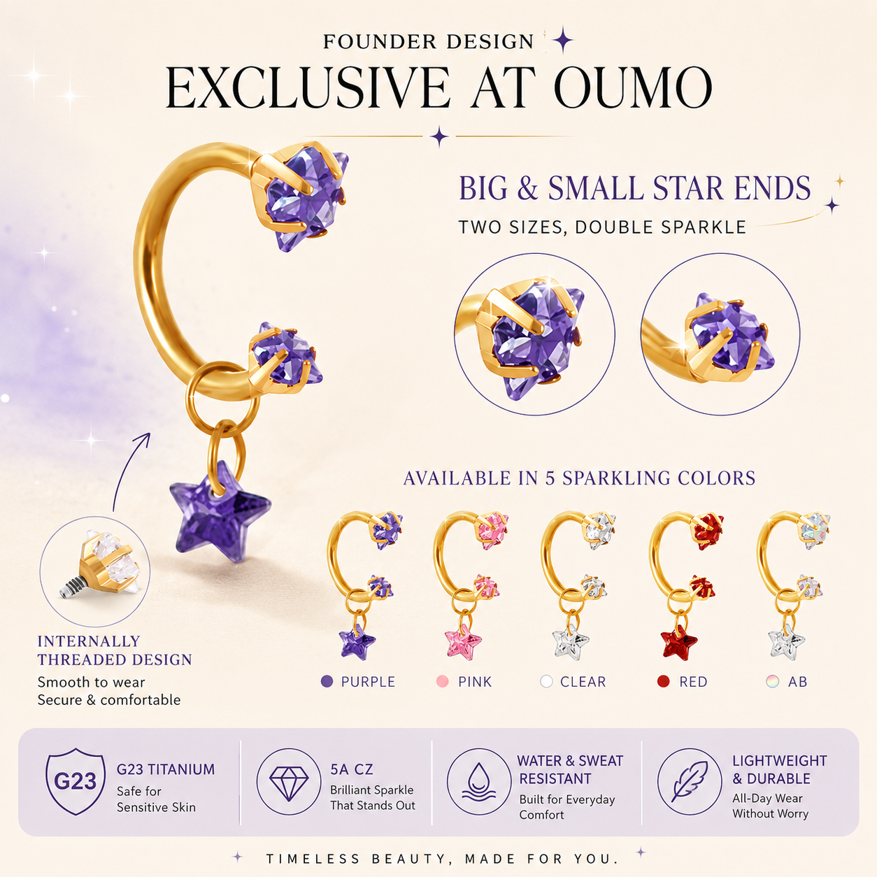Titanium Stella Horseshoe Ring - OumoJewelry