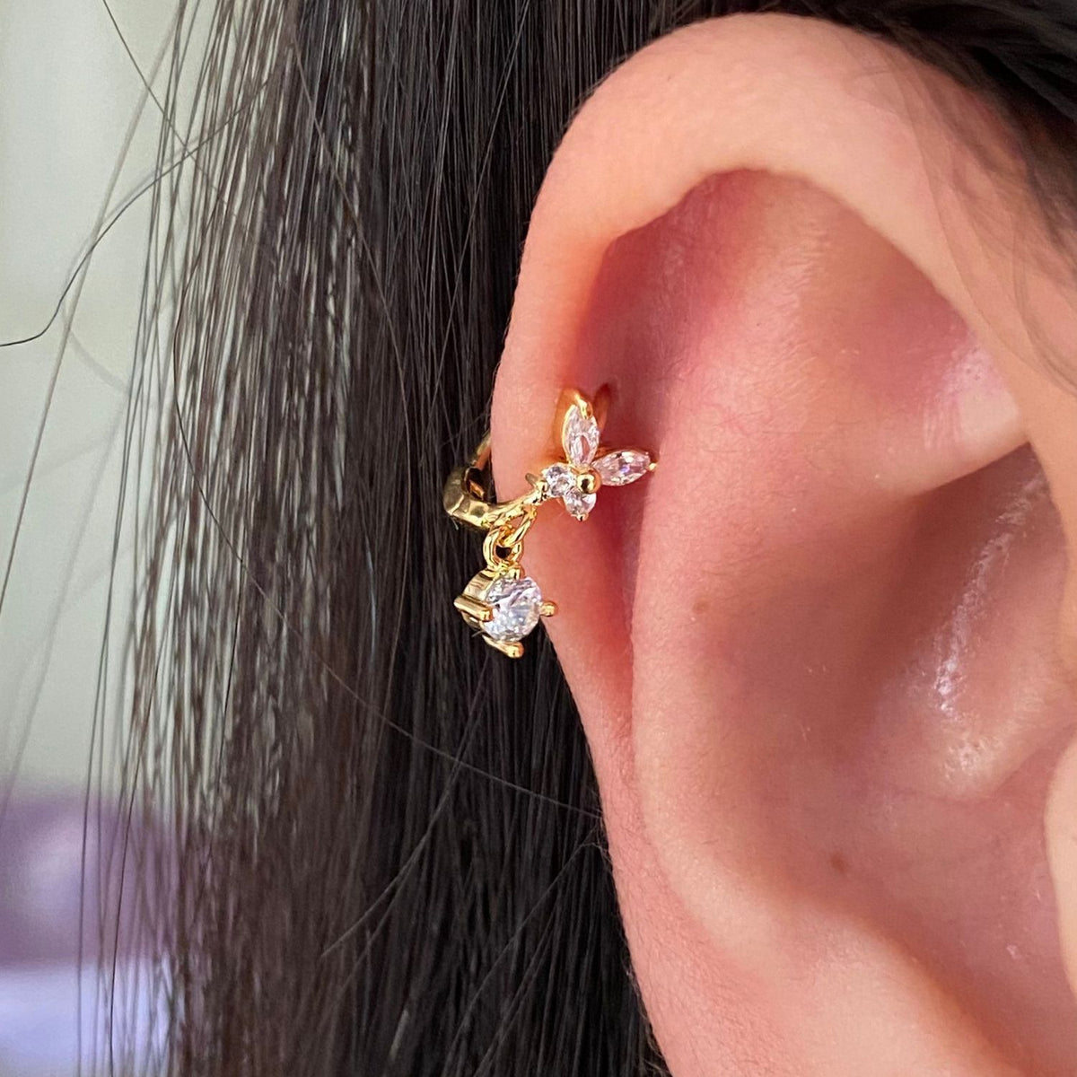 Butterfly Drop Helix Hoop - Stainless Steel - Helix, Upper Lobe - Oumo Jewelry