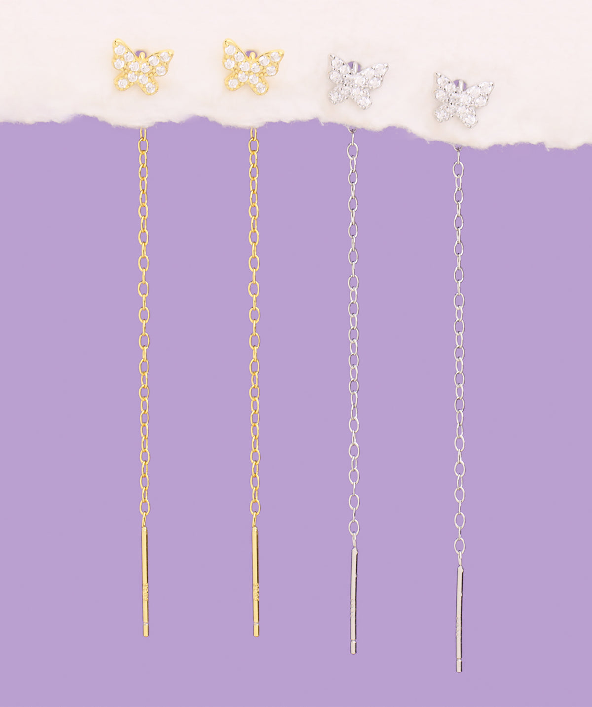 Sparkling Butterfly Ear Threads - Sterling Silver 925 - Oumo Jewelry