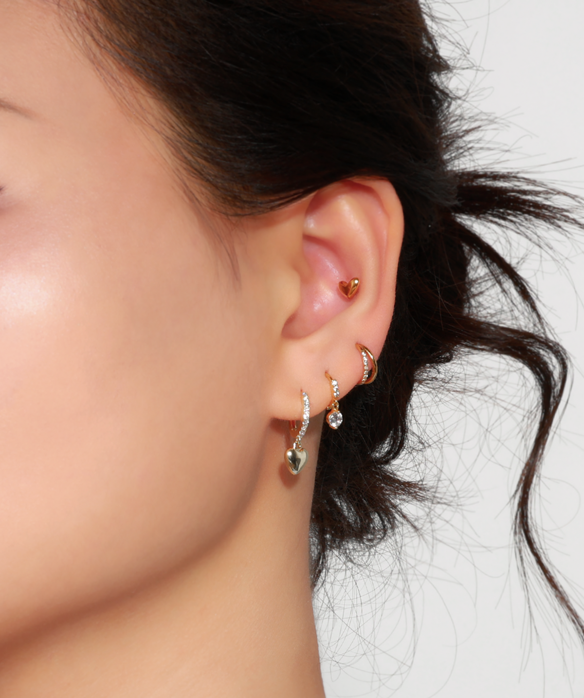 Puffed Heart Drop Hoops - Brass - Oumo Jewelry
