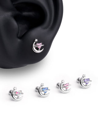 Charming Heart Moon Stud - OumoJewelry