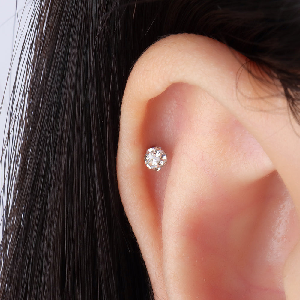Disco Ball Push-in Flatback Stud - Stainless Steel - Helix, Forward Helix, Upper Lobe - Oumo Jewelry
