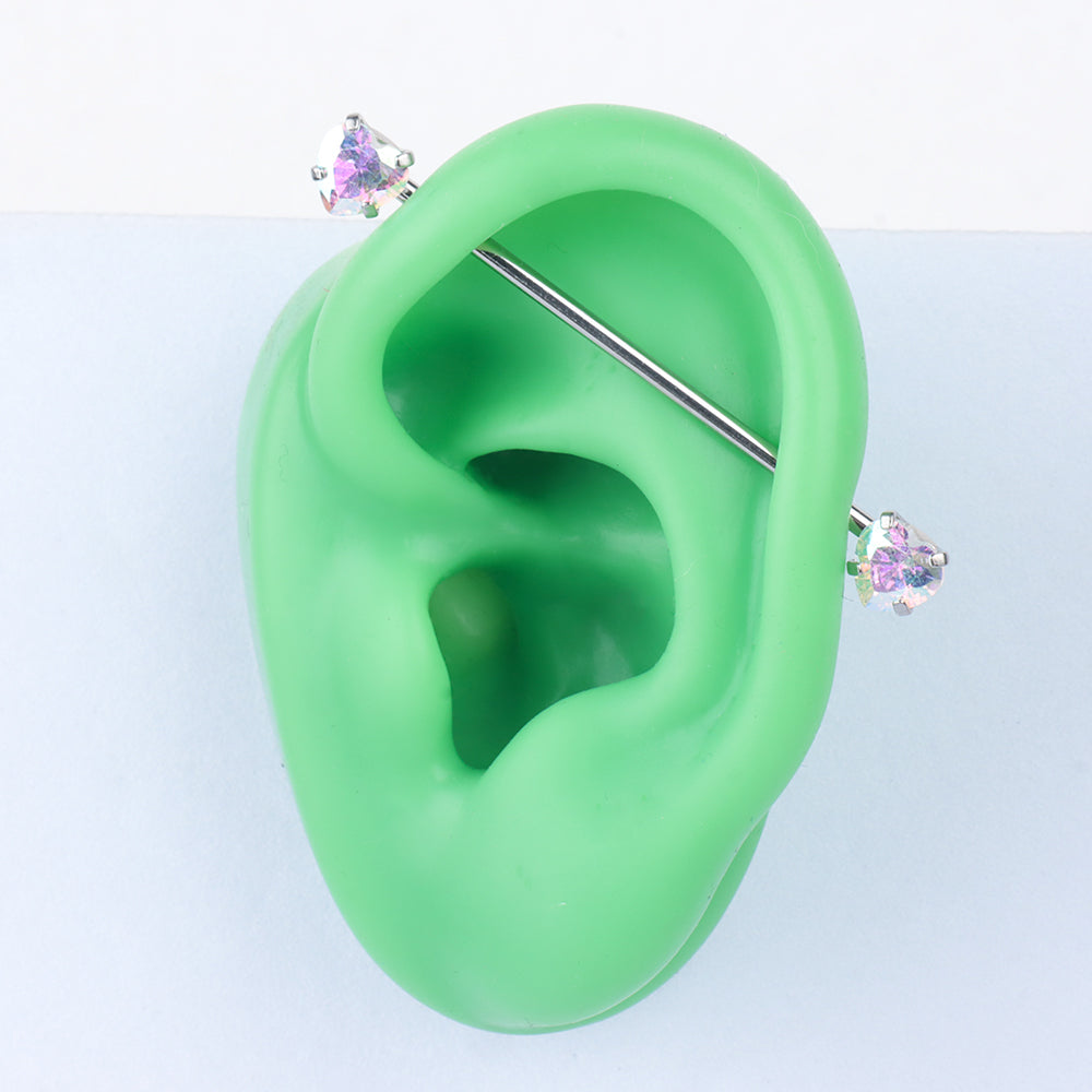 Hearts Industrial Barbell - Stainless Steel - Industrial - Oumo Jewelry