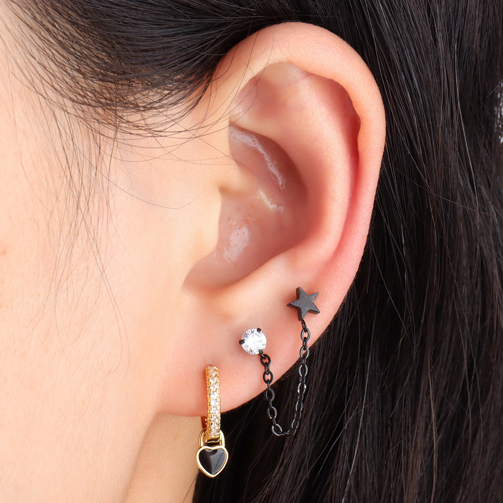 Shining Star Chain Earrings - Stainless Steel - Lobe, Upper Lobe - Oumo Jewelry