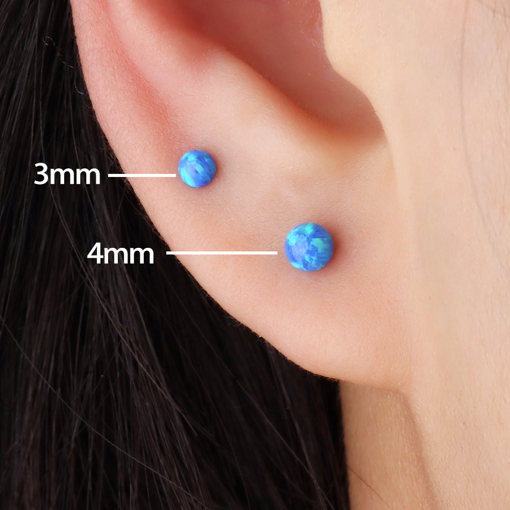 Charm Opal Ball Stud - Stainless Steel - Upper Lobe, Helix, Flat - Oumo Jewelry