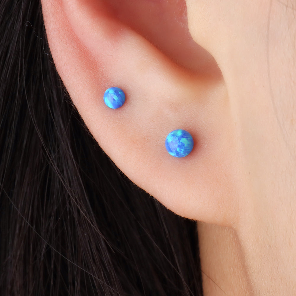 Charm Opal Ball Stud - Stainless Steel - Upper Lobe, Helix, Flat - Oumo Jewelry