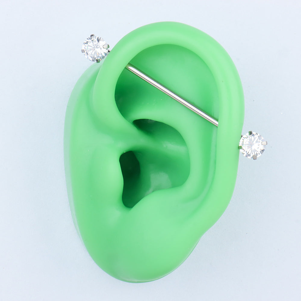 Basic Round Gem Industrial Barbell - Stainless Steel - Industrial - Oumo Jewelry