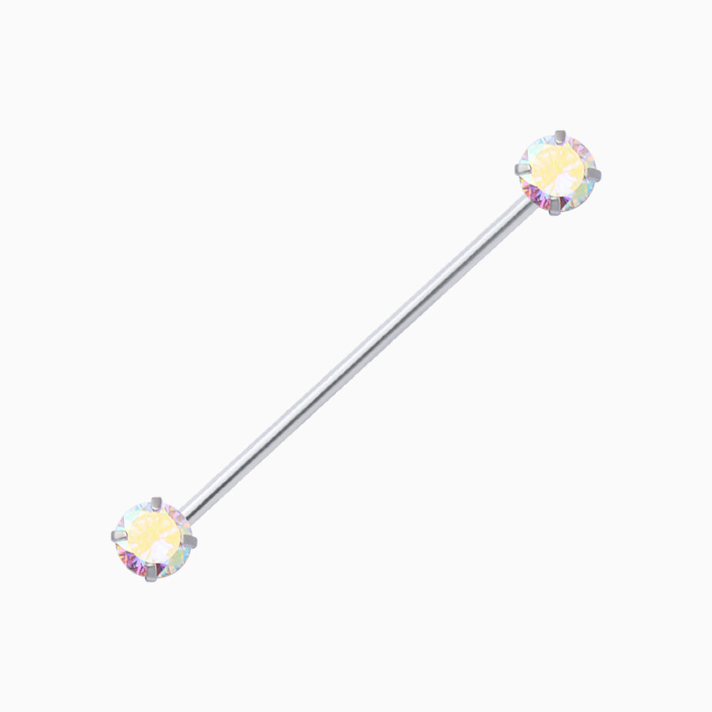 Basic Round Gem Industrial Barbell - Stainless Steel - Industrial - Oumo Jewelry