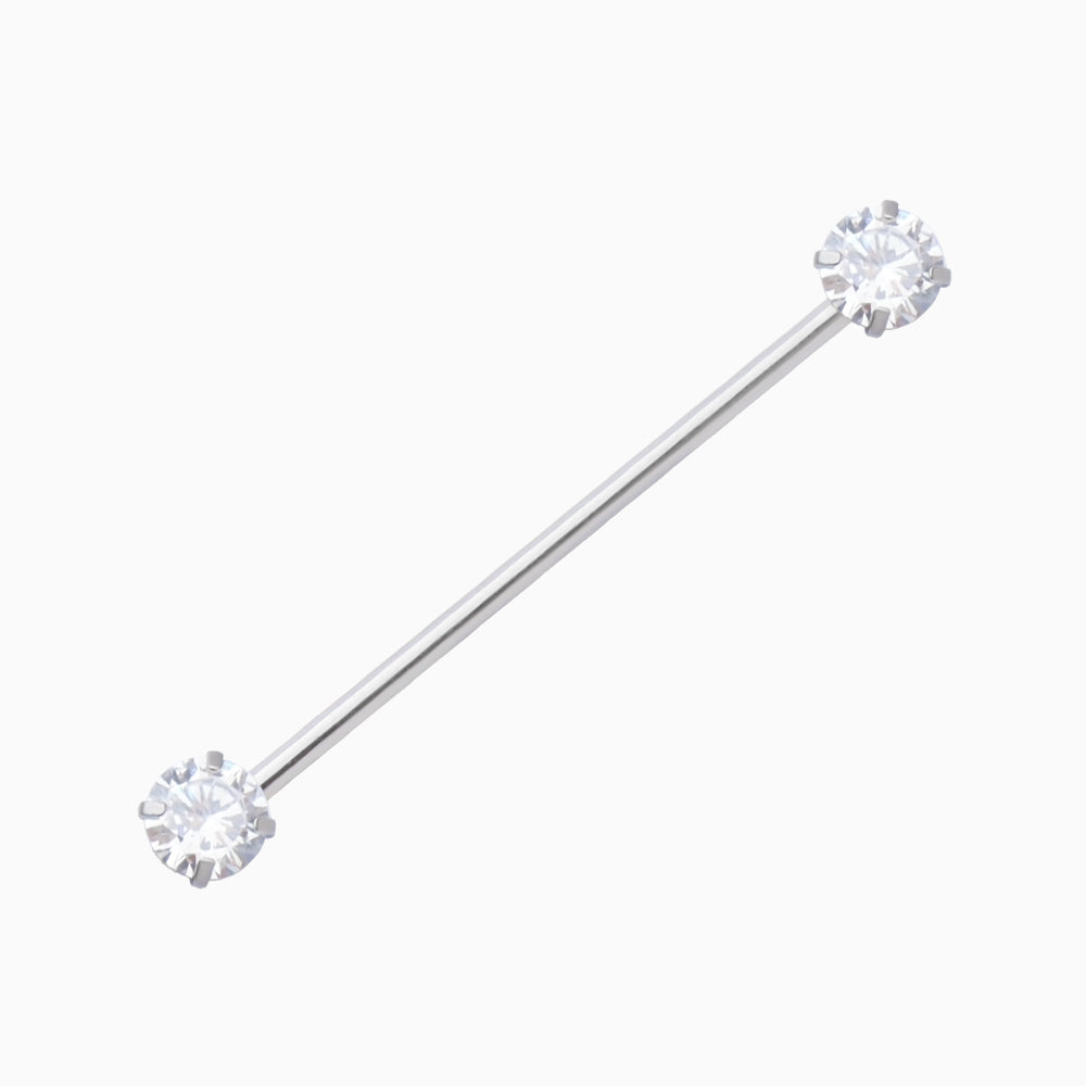 Basic Round Gem Industrial Barbell - Stainless Steel - Industrial - Oumo Jewelry
