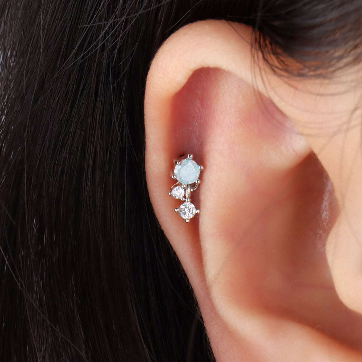 Alluring Blue Gemstone Drop - Stainless Steel - Helix, Upper Lobe, Flat - Oumo Jewelry