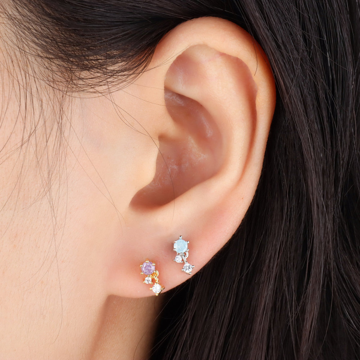 Alluring Blue Gemstone Drop - Stainless Steel - Helix, Upper Lobe, Flat - Oumo Jewelry