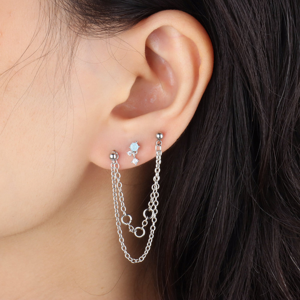 Alluring Blue Gemstone Drop - Stainless Steel - Helix, Upper Lobe, Flat - Oumo Jewelry