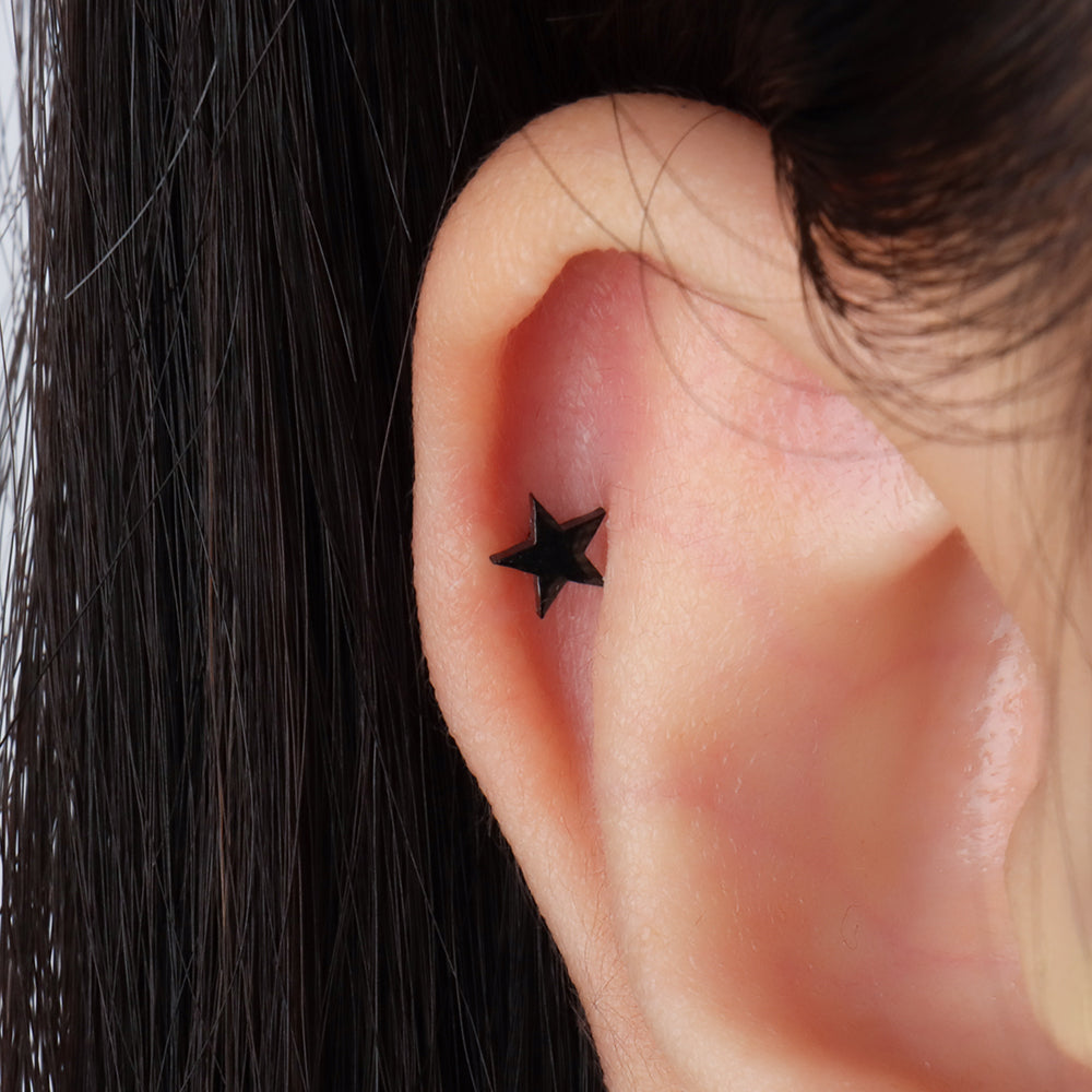 Black Mystic Star Stud - Stainless Steel - Upper Lobe, Helix, Flat - Oumo Jewelry