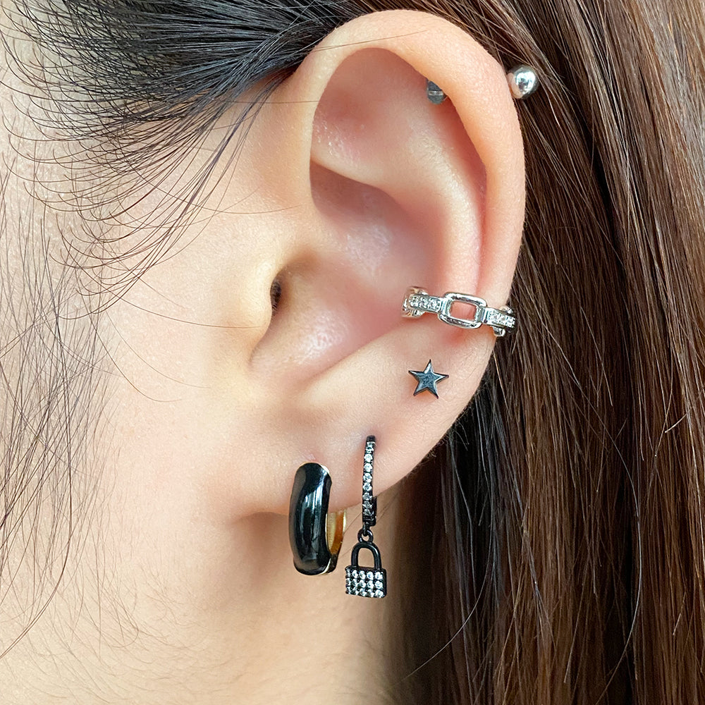 Black Mystic Star Stud - Stainless Steel - Upper Lobe, Helix, Flat - Oumo Jewelry