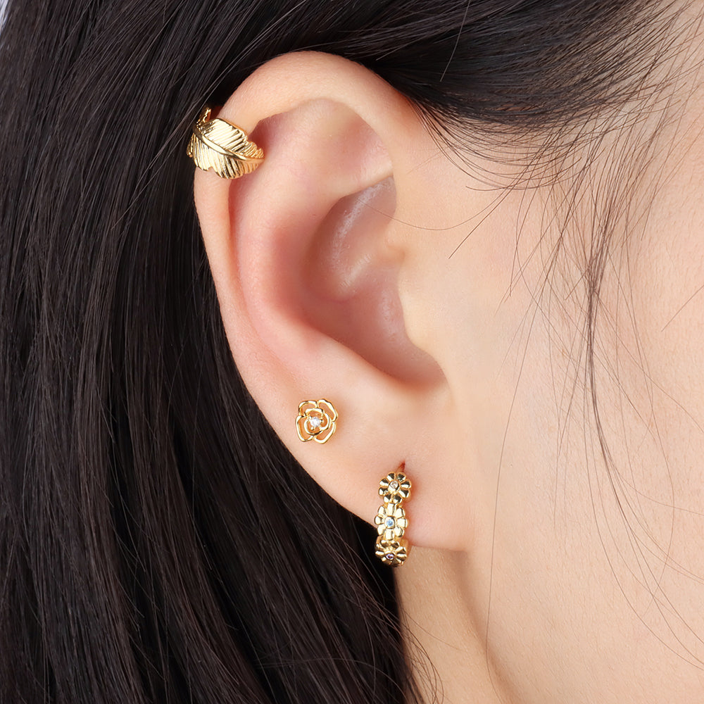 Blooming Flower Hoops - Brass - Oumo Jewelry