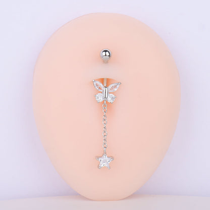 Butterfly Chain Star Pendant Belly Ring - OhmoJewelry