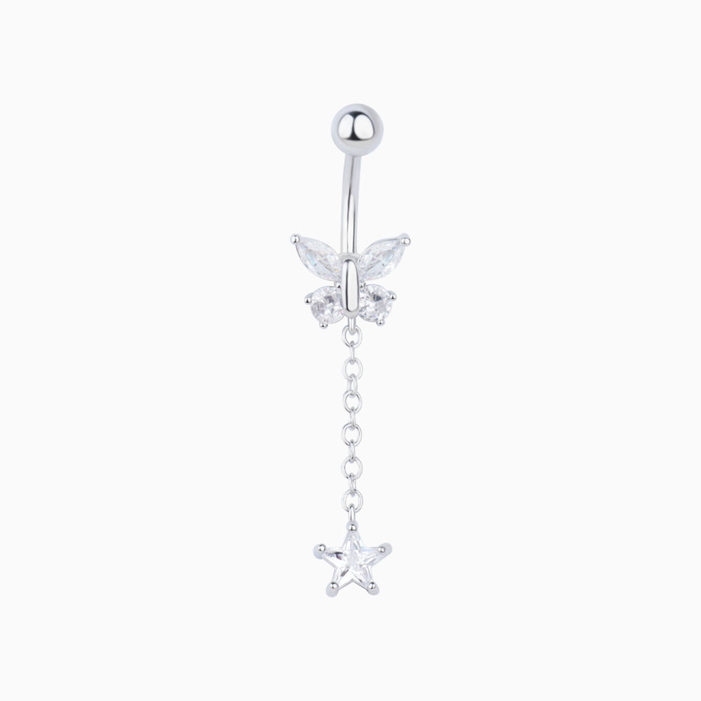 Butterfly Chain Star Pendant Belly Ring - OhmoJewelry