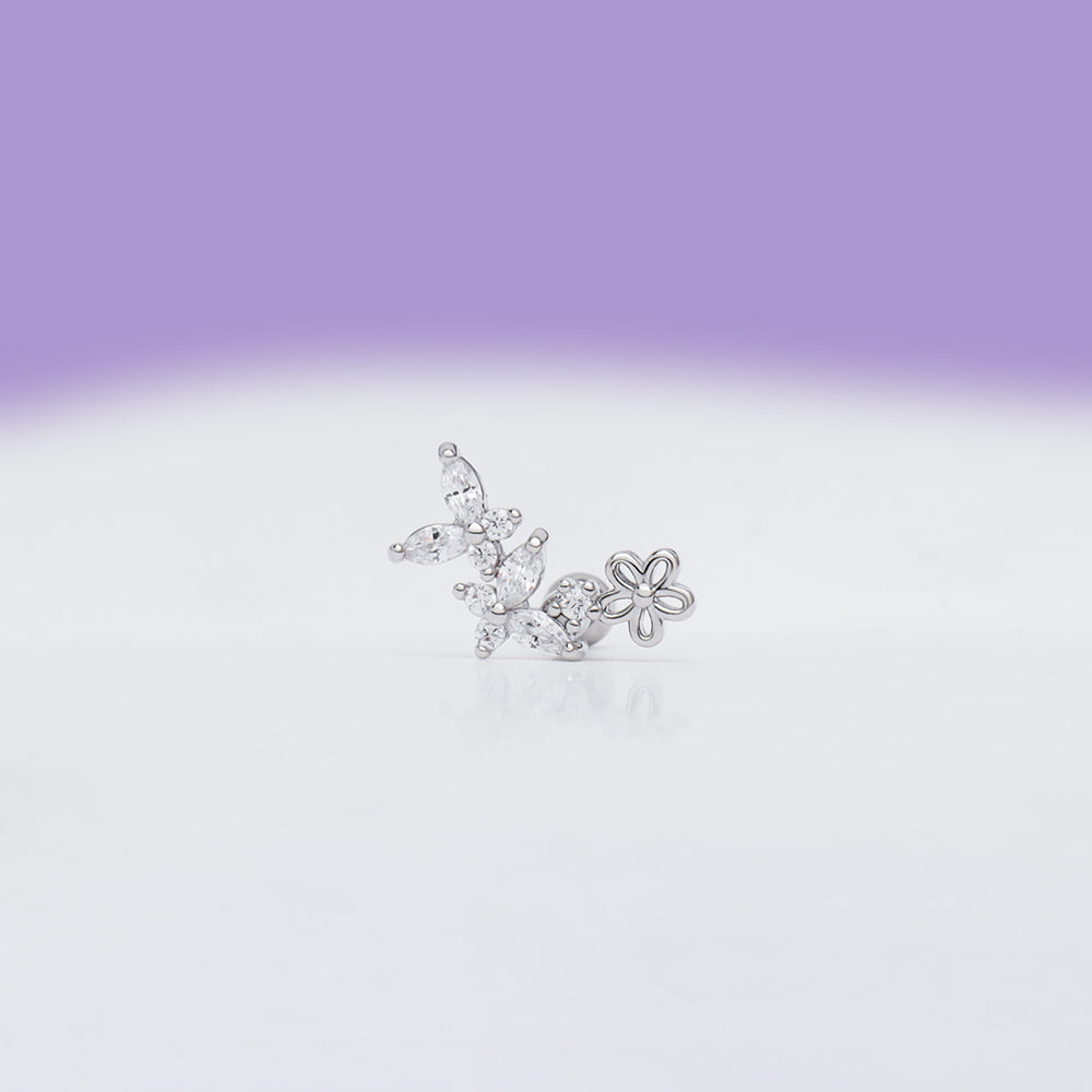 Butterfly Flower Stud - Stainless Steel - Upper Lobe, Helix, Flat - Oumo Jewelry