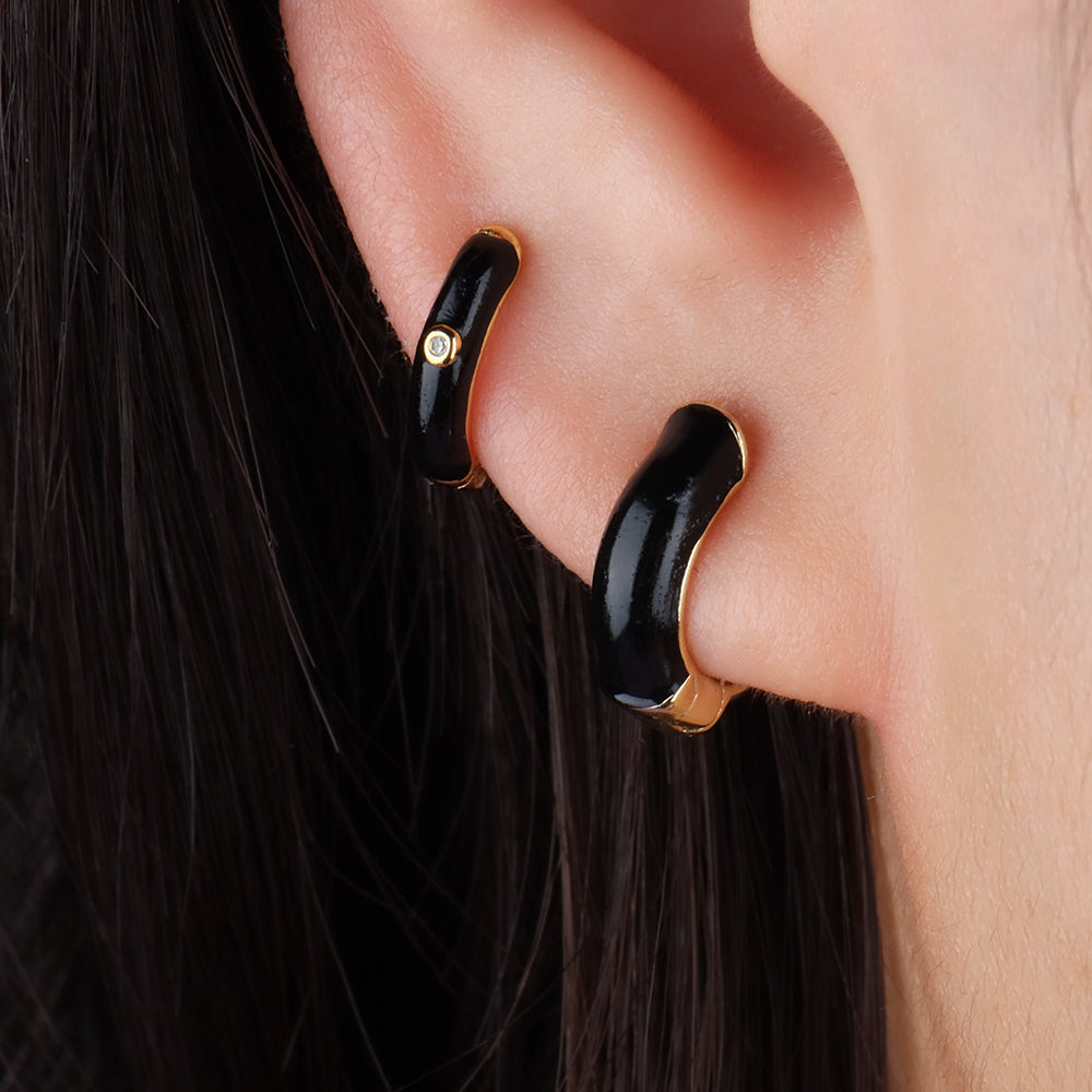 Glitter Black Hoops - OhmoJewelry