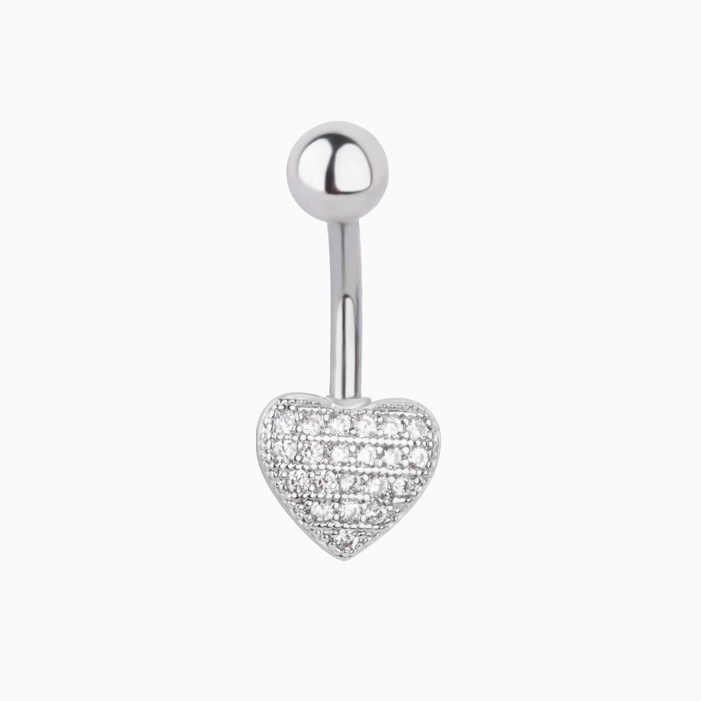 Glitter Heart Belly Ring - Stainless Steel - Navel - Oumo Jewelry