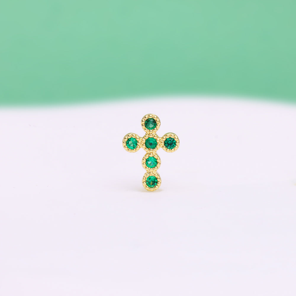 Green Gem Cross Stud - OhmoJewelry