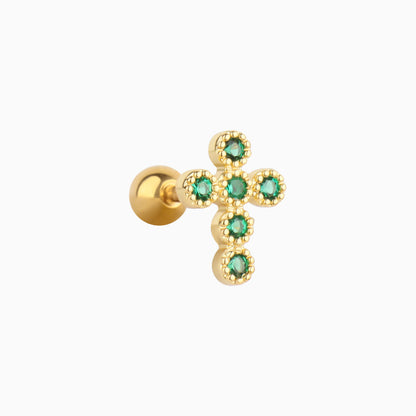 Green Gem Cross Stud - OhmoJewelry